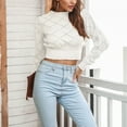 thumbnail image 2 of Vedolay Cropped Sweaters for Women Lightweight Sweaters Long Sleeve Crew Neck Color Block Striped Pullover Tops,White S, 2 of 5
