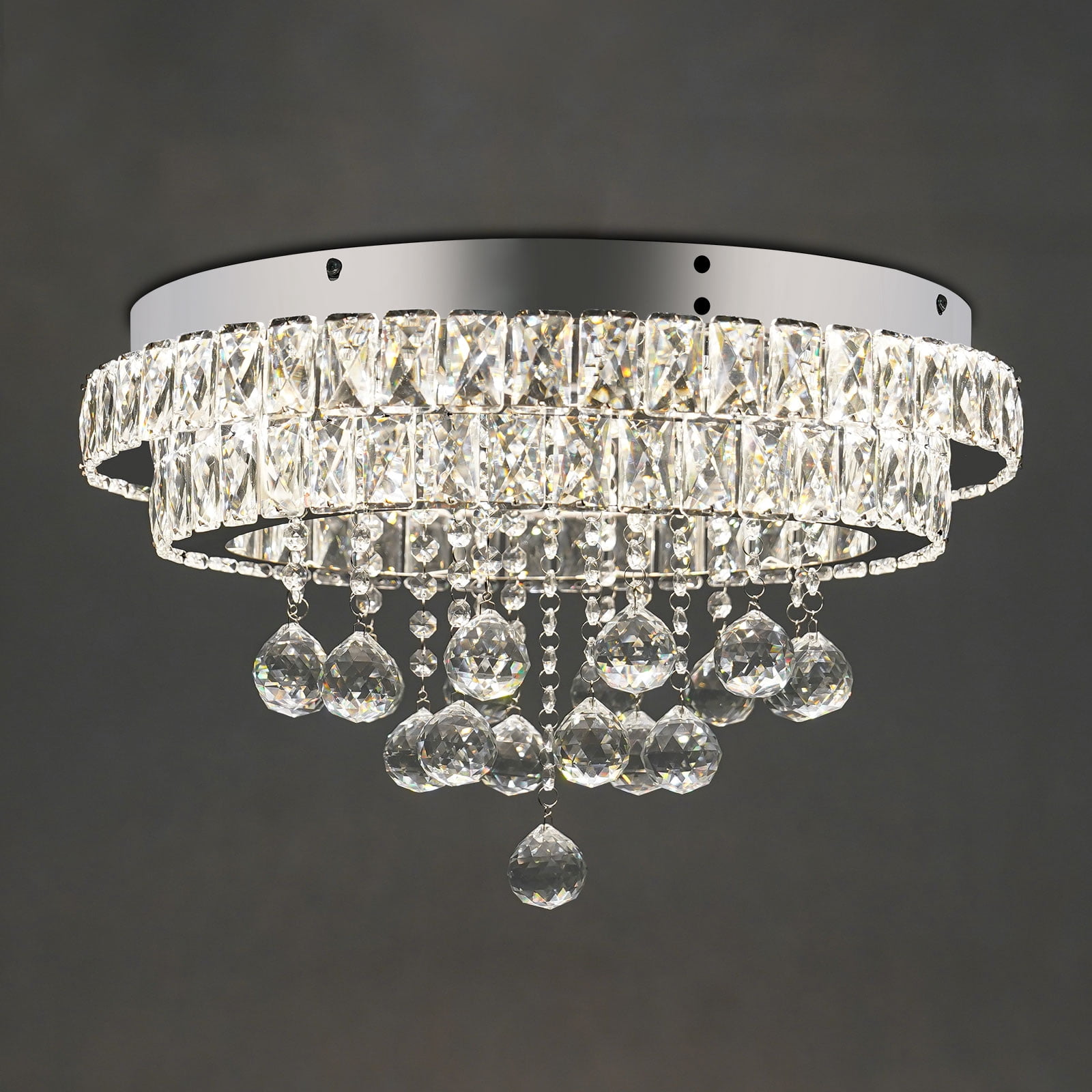 Crystal Ceiling Light, Modern Ceiling Light with Remote Control Silver 50*25cm