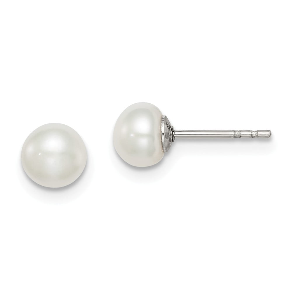 5-6mm Natural White Freshwater Flat Round Pearl Earrings for Women Silver Stud 