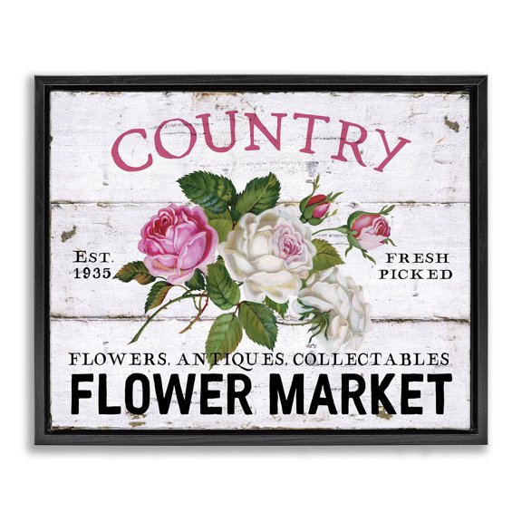 Stupell Industries Pink Country Flower Market Plants & Flowers Painting Black Floater Framed Canvas Art Print Wall Art, 21 x 17