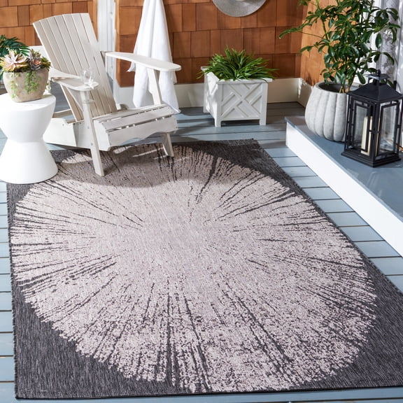 SAFAVIEH Courtyard Jaymz Radiant Indoor/Outdoor Area Rug, Beige/Black, 8' x 10'