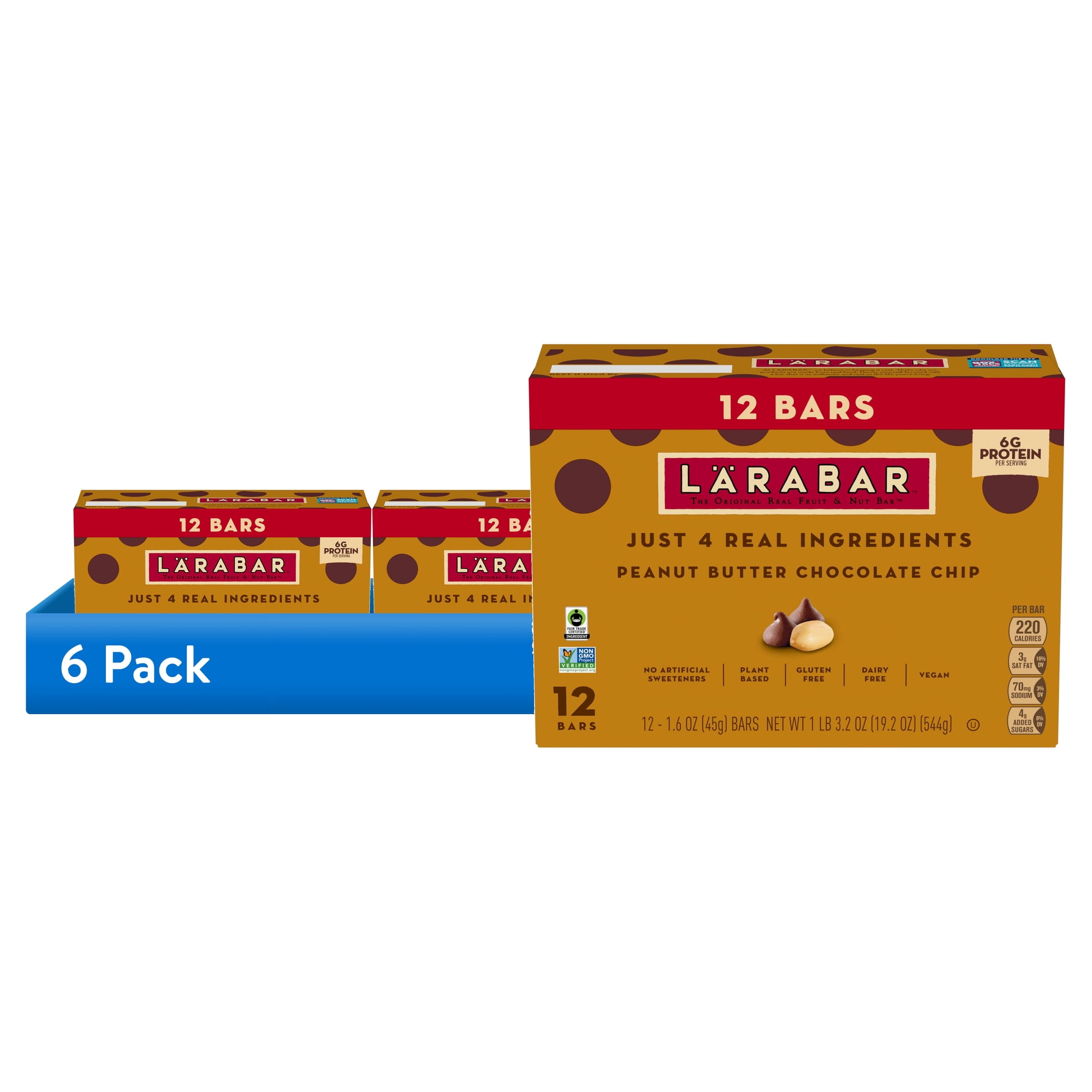 (6 pack) Larabar Peanut Butter Chocolate Chip, Fruit and Nut Bars, Gluten Free, 12 Ct, 19.2 oz