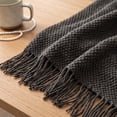 thumbnail image 5 of Knitted Throw Blanket with Tassels - Textured Soft Sofa Couch Cover - Farmhouse Living Room Decor(Dark Gray), 5 of 6