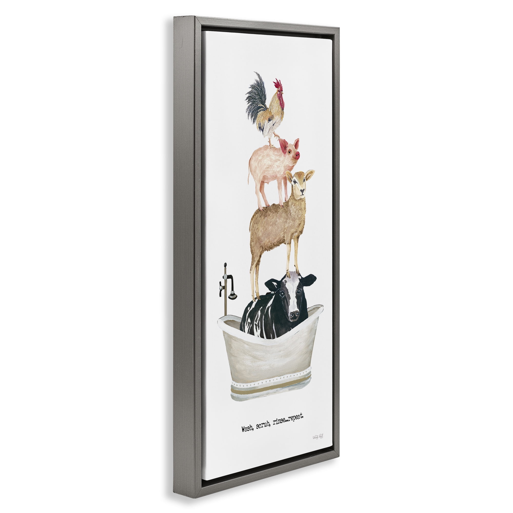 Stupell Industries Wash Scrub Rinse Animals Animals & Insects Painting Gray Floater Framed Canvas Art Print Wall Art, 11 x 25