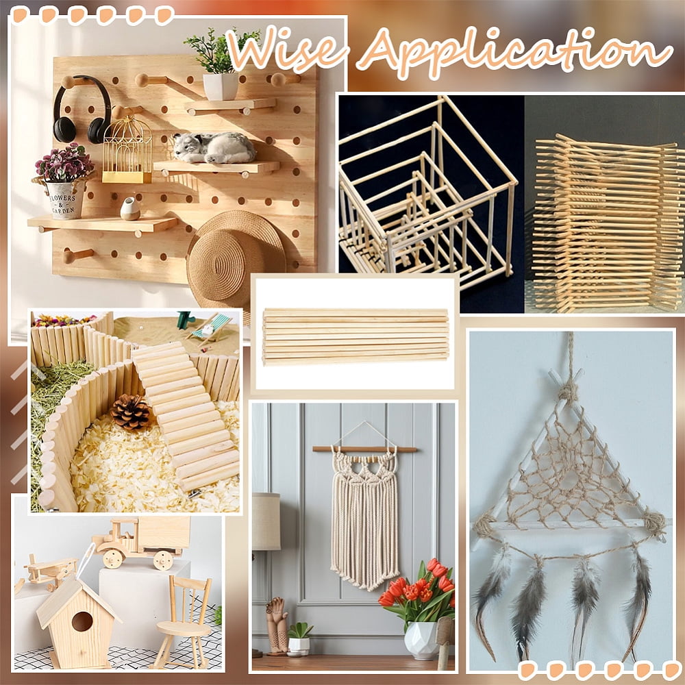 100Pcs Round Wood Sticks 15.7 inch Long Unfinished Wooden Strips 0.4 inch Round Dowels Strips Wooden Dowel Rod Natural Wood Sticks Model Accessories