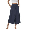 thumbnail image 2 of nochalofo Blue Women's Pants, Womens Flowy Wide Leg Pants Casual Summer Beach Elastic Waist Trousers Trendy Business Work Pants with Pockets, 2 of 5