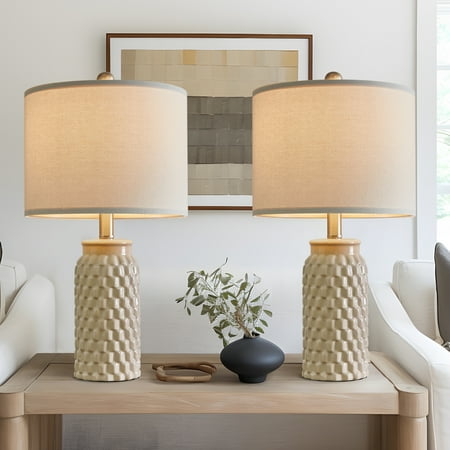oneach farmhouse ceramic table lamp set of 2 for living room bedroom 20.5" modern bedside nightstand lamps