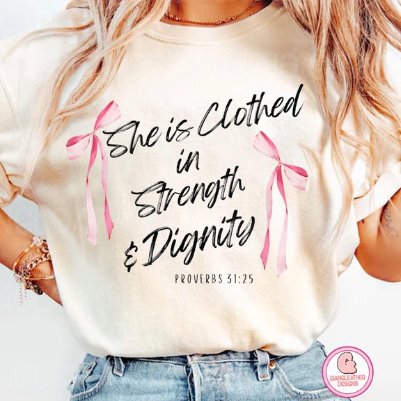 She Is Clothed in Strength and Dignity T-Shirt, Bible Verse Christian Mom Tee, Retro Faith-Based Shirt, Mother’s Day Gift for Women