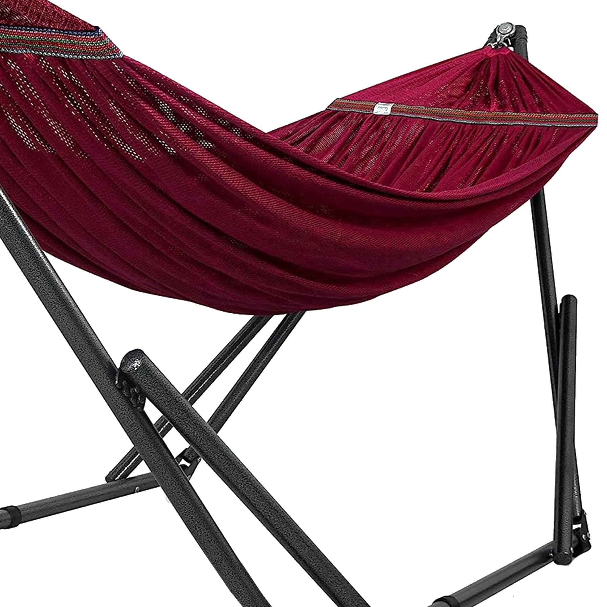 Tranquillo Adjustable Hammock Stand / Collapsible Hammock with Stand – Picnic Hammock Stand and 2 Layered Polyester Hammock Net for 2 Persons with Carry Bag - Supports up to 550lbs, Red