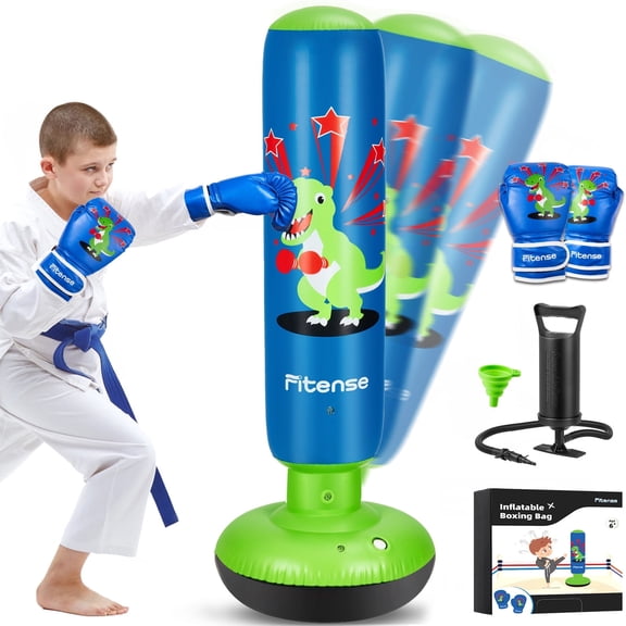 Punching Bag for Kids, 63 Inch Inflatable Boxing Bag with Gloves & Pump, Dinosaur Punching Toy Gifts for Boys & Girls Age 3-8, Kids Boxing Set for Practicing Karate & Taekwondo