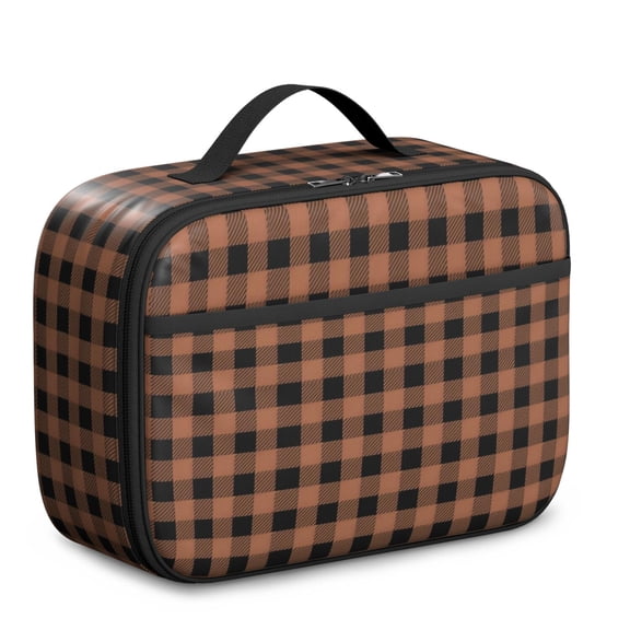 Brown and Black Checkered Pattern Insulated Lunch Bag Teens,Bento School Lunch Bag for Teens for Work,Picnic or Travel 10.6x7.7x4.3 Inches,12 Can Capacity