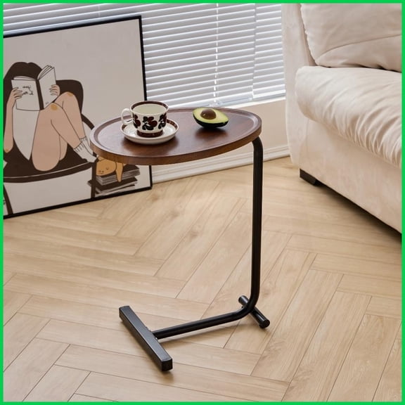 Brown C-Shaped Living Room Coffee Table – Space-Saving, 50lbs Capacity, 15-Min Assembly