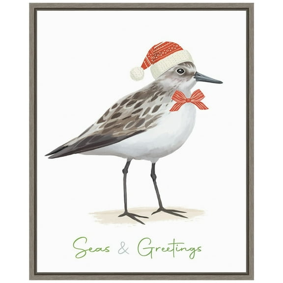 Amanti Art Christmas Sandpiper I Framed Canvas Wall Art Print