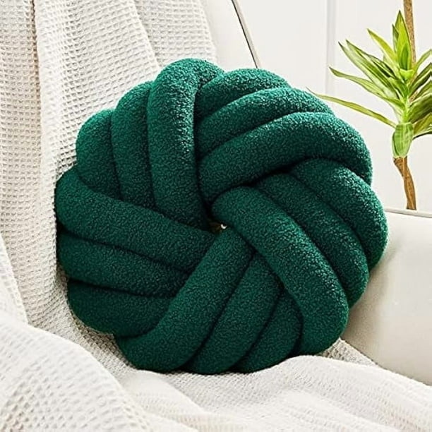 wonima44 Knot Pillows, 14 Inch Decorative Throw Pillows Round Pillows Cushion, Soft Handmade Knotted Ball Pillow Plush Cushion Home Decor for Bed Couch Living Room (Dark Green, 14 Inch)