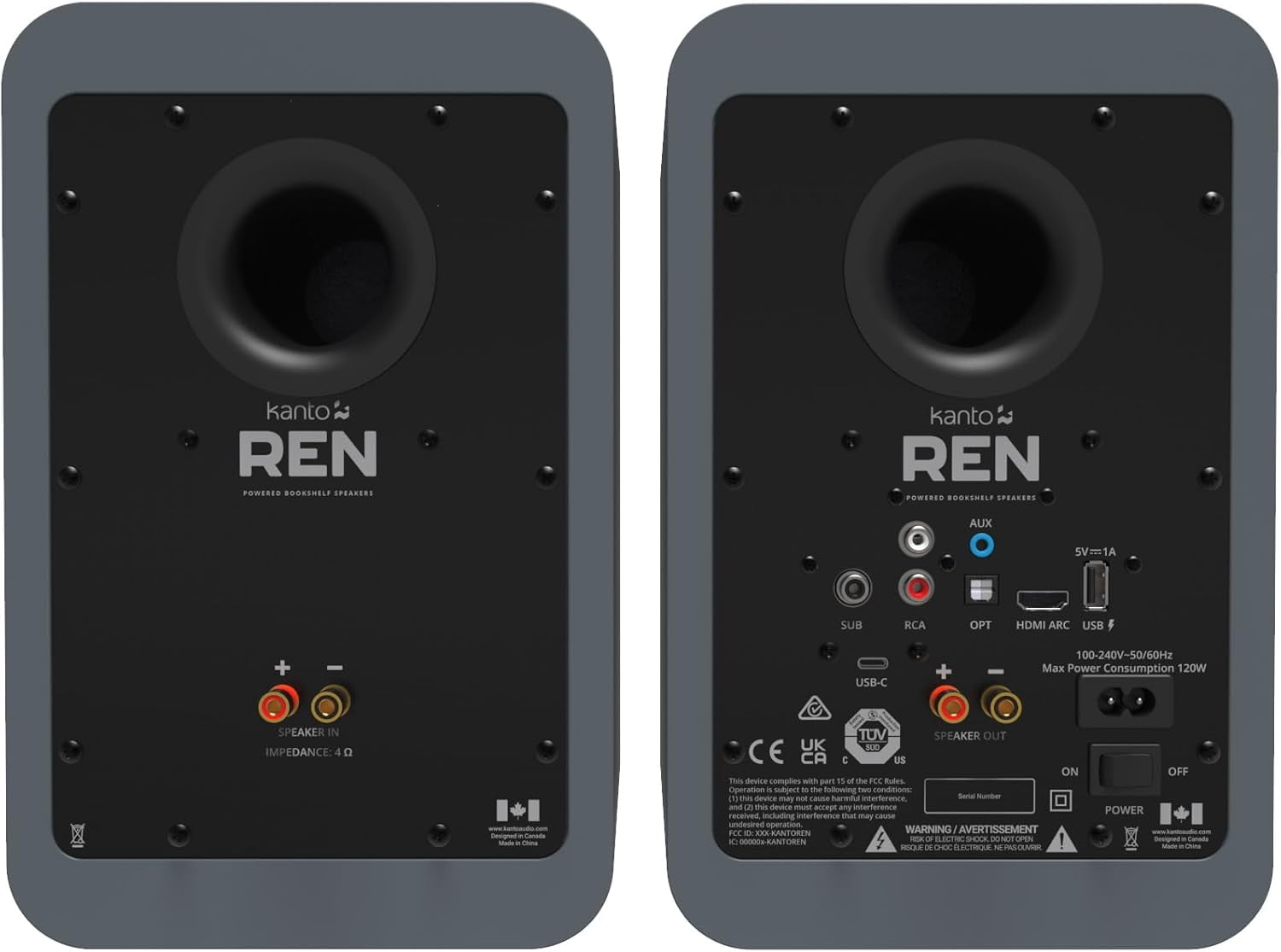 Kanto REN GREY Bluetooth Powered Bookshelf Speakers - Matte Grey Pair with 1 Year Amber Protection Extension Plan (2024)