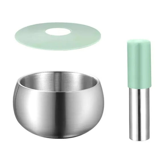 Small Mortar and Pestle Set Silicone Handle and Lid Brushed Stainless Steel Spice and Herb Grinder Crusher for Guacamole, Spices, Garlic, Cooking Kitchen Tool Gadget