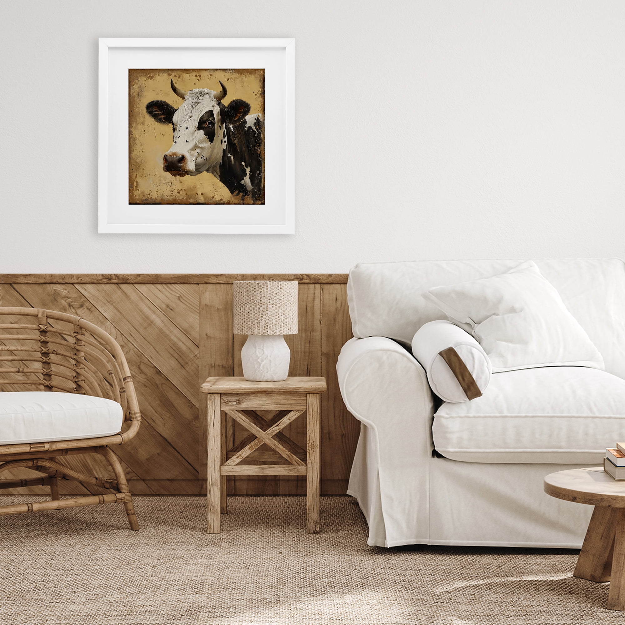 Stupell Industries Spotted Brown Cow Portrait White Framed Print Under Glass, design by Creative Studio