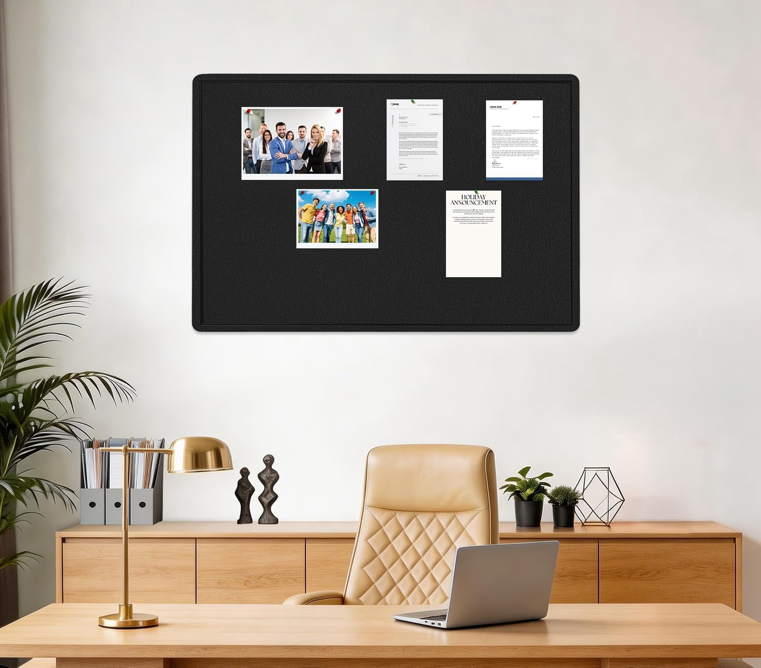 Bulletin Board, 36 X 24 inches Cork Board with 20 Pushpin, Felt Notice Pin Self-Adhesive Vision Mood Foldable Photo for Wall - Black