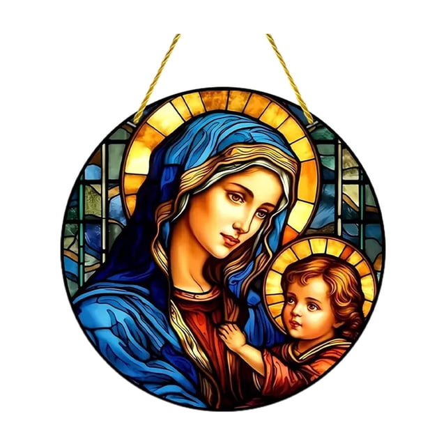 WRKEKC Clearance Nativity Scene Stained Glass Suncatcher Christmas Nativity Scene Window Hanging Stained Glass for Christmas Nativity Scene Suncatchers for Window Stained Glass