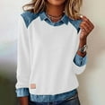 thumbnail image 4 of Brglopf Trendy Long Sleeve Shirts for Women Denim Collar Patchwork Stitching Sweatshirt Casual Loose Pullover Tops White S, 4 of 9