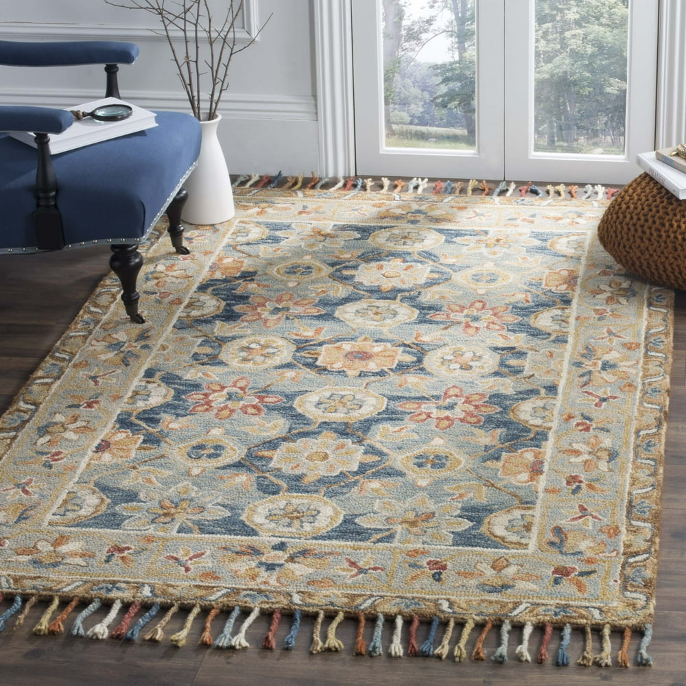 SAFAVIEH Aspen Andi Southwestern Wool Area Rug, Grey/Navy, 5' x 5