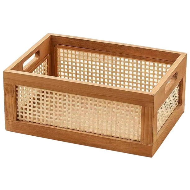 Cesta de almacenamiento tejida de bambú hecha a mano, caja de almacenamiento de madera para escritorio