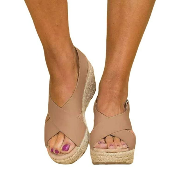 Sandales Compensées à Plateforme pour Femmes, Bride à la Cheville, Chaussures d'Été Épurées