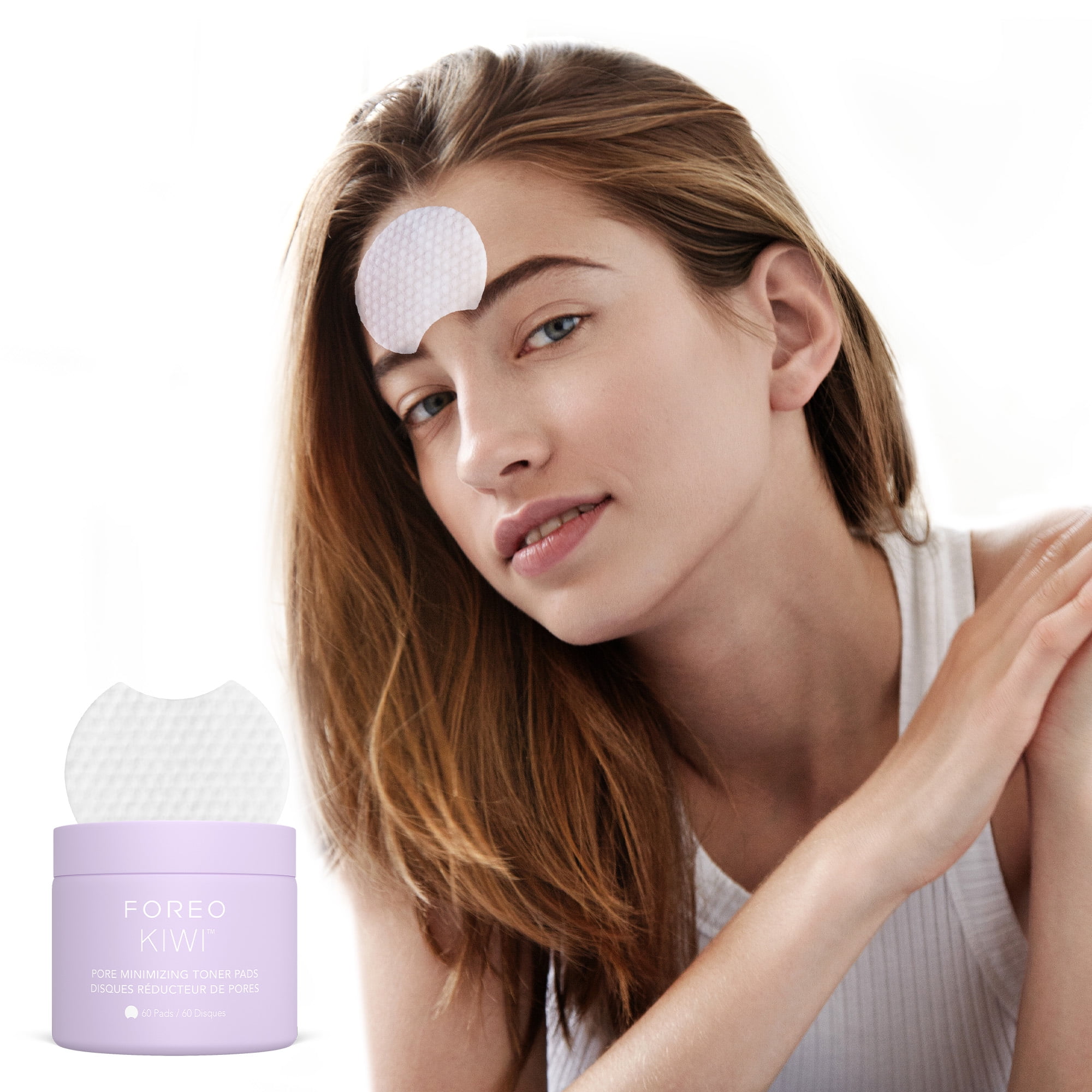 FOREO KIWI Pore Minimizing Toner Pads with Witch Hazel and Cica, Dual-Sided Exfoliating Facial Pads, 60 Count