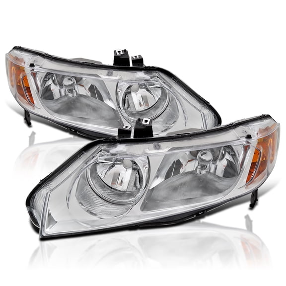 Spec-D Tuning Chrome Headlights Compatible with 2006-2011 Honda Civic 4Dr Sedan
