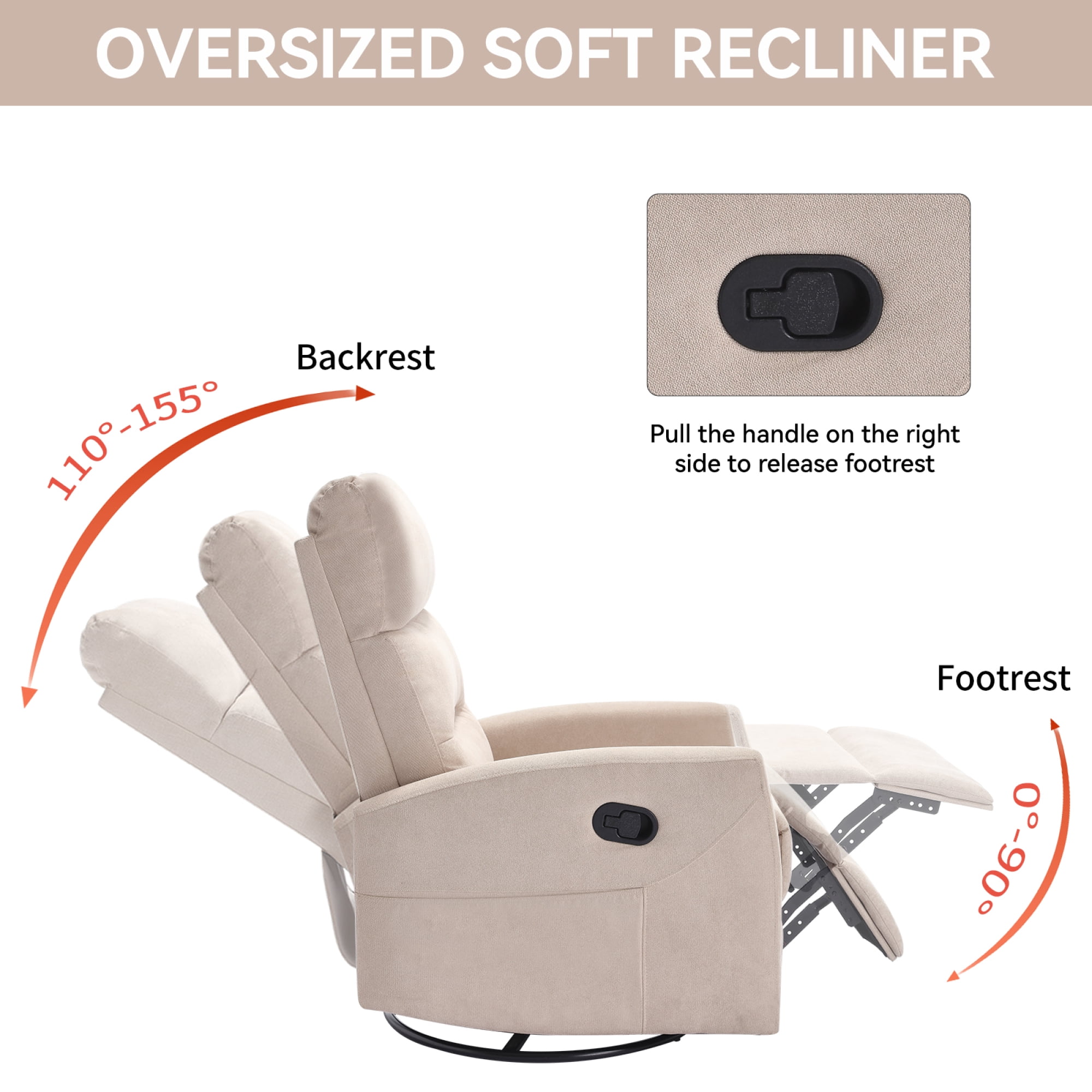 Manual Recliner Chair for Living Room,Swivel Recliner Chair with Footrest,Beige