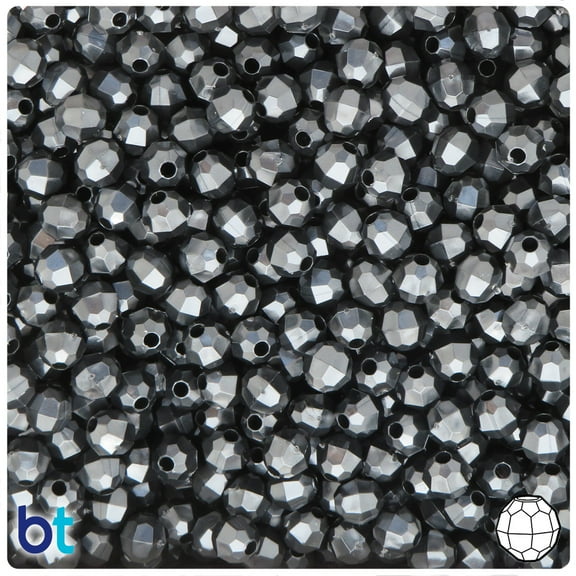 BeadTin Black Pearl 6mm Faceted Round Plastic Beads (600pcs)