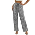 thumbnail image 2 of Levmjia Women's Sequin Wide Leg Pants, High Waist Glitter Pants for Women, Elastic Waist Casual Party Pants, Solid Color Festival Dance Lounge Pants, 2 of 6