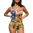 thumbnail image 3 of FKELYI Vintage USA Flag Sunflower Butterfly Print Swimsuits for Women Polyester Bikini Swimwear Tummy Control Monokini Cosy Bathing Suits for Ladies Summer Vacation, S, 3 of 6