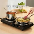 thumbnail image 6 of OVENTE Electric Countertop Double Burner, 1700W Cooktop with 7.25" and 6.10" Cast Iron Hot Plates, Temperature Control, Portable Cooking Stove and Easy to Clean Stainless Steel Base, Black BGS102B, 6 of 8