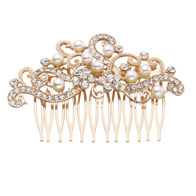 SHISUYAN Chic Pearl and Rhinestone Hair Comb for Wedding Decoration with Golden Color and Alloy Material