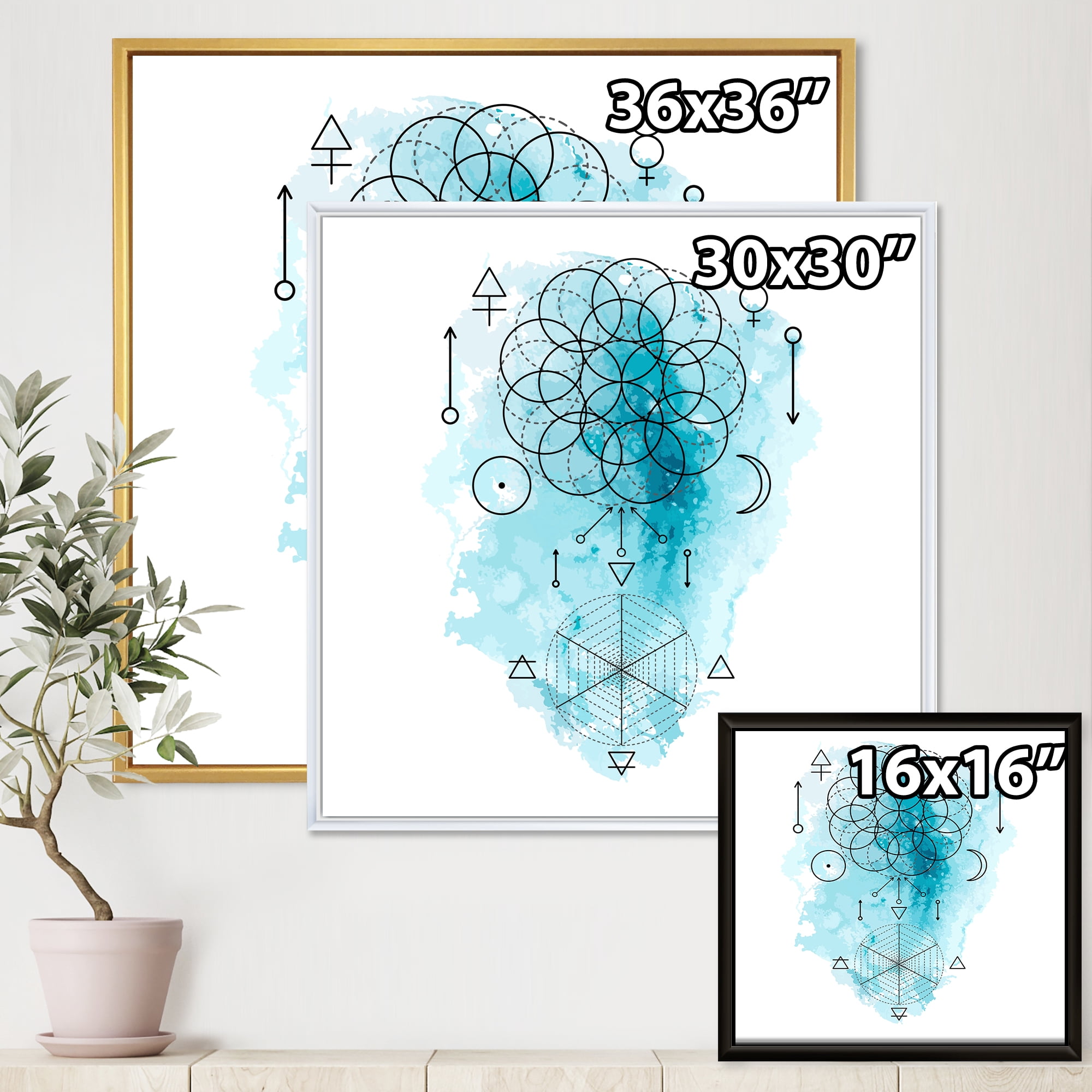 Designart 'Sacred Geometry and Symbol of Alchemy I' Bohemian & Eclectic Framed Canvas Wall Art Print