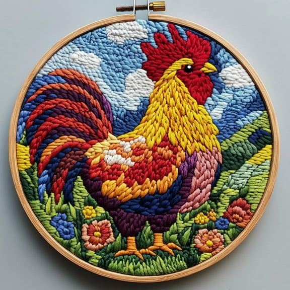 DIY Punch Needle Kits Rooster Easy for Beginners Punch Needle Embroidery Set with Hoop Stamped Pattern for Craft lovers and Home Decor-1