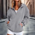 thumbnail image 2 of Lumtrix Womens Oversized Sweatshirts V Neck Henley Turtle Neck Long Sleeve Button Fleece Pullover, Casual Teen Girls Y2K , Fall Winter Fashion Gray 2XL, 2 of 7
