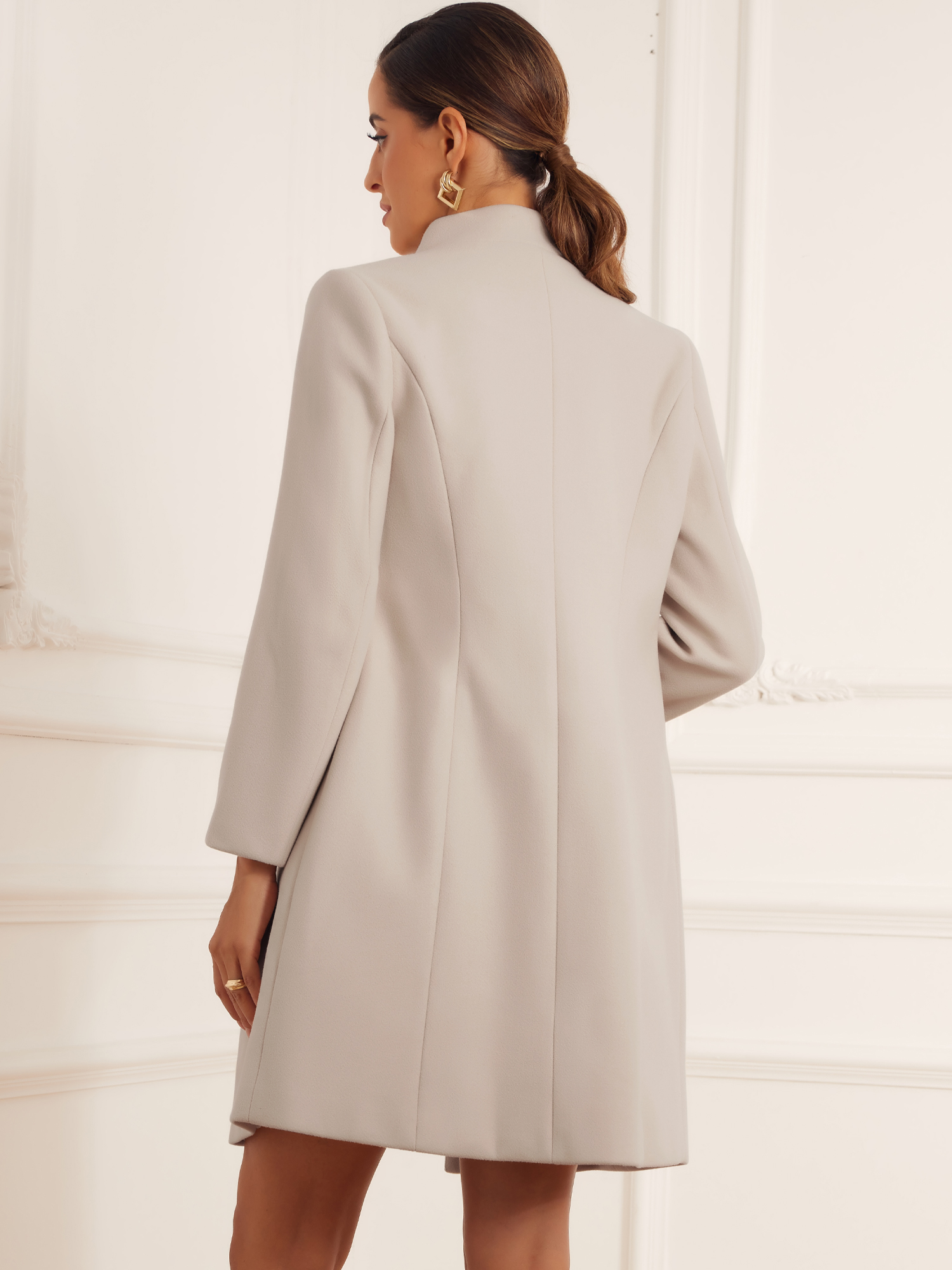 DARING DIVA Women's Stylish Peacoat Wrap Collar 2024 Winter Trench Long Coat L Beige