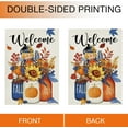 thumbnail image 3 of Welcome Fall Scarecrow Pumpkin Sunflower Garden Flag Double Sided, Autumn Harvest Mason Jar Decorative Yard Outdoor Home Small Decor, Maple Leaves Seasonal Burlap Outside House Decoration 12.5x18, 3 of 6