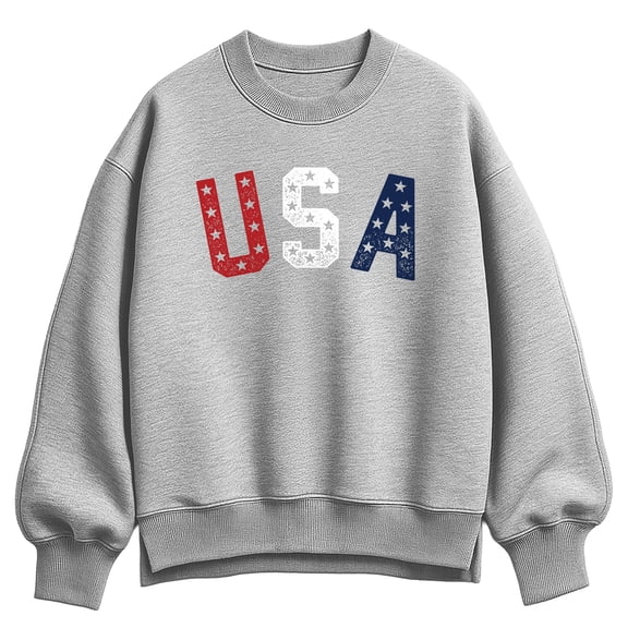 Instant Message - USA Stars Letters Oversized Fleece Crew Sweatshirt