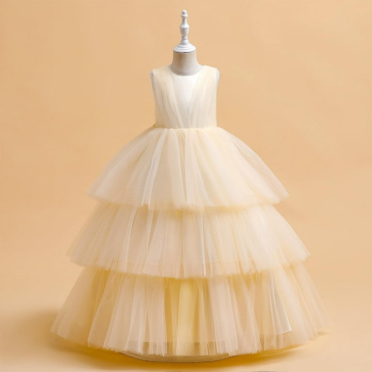Girls Dance Dress Big Save Princess Pageant Birthday Party Wedding Formal  Long Maxi Dresses Tiered Sleeveless A-Line Dance Evening Ball Gown New  Yellow 11T - Walmart.com