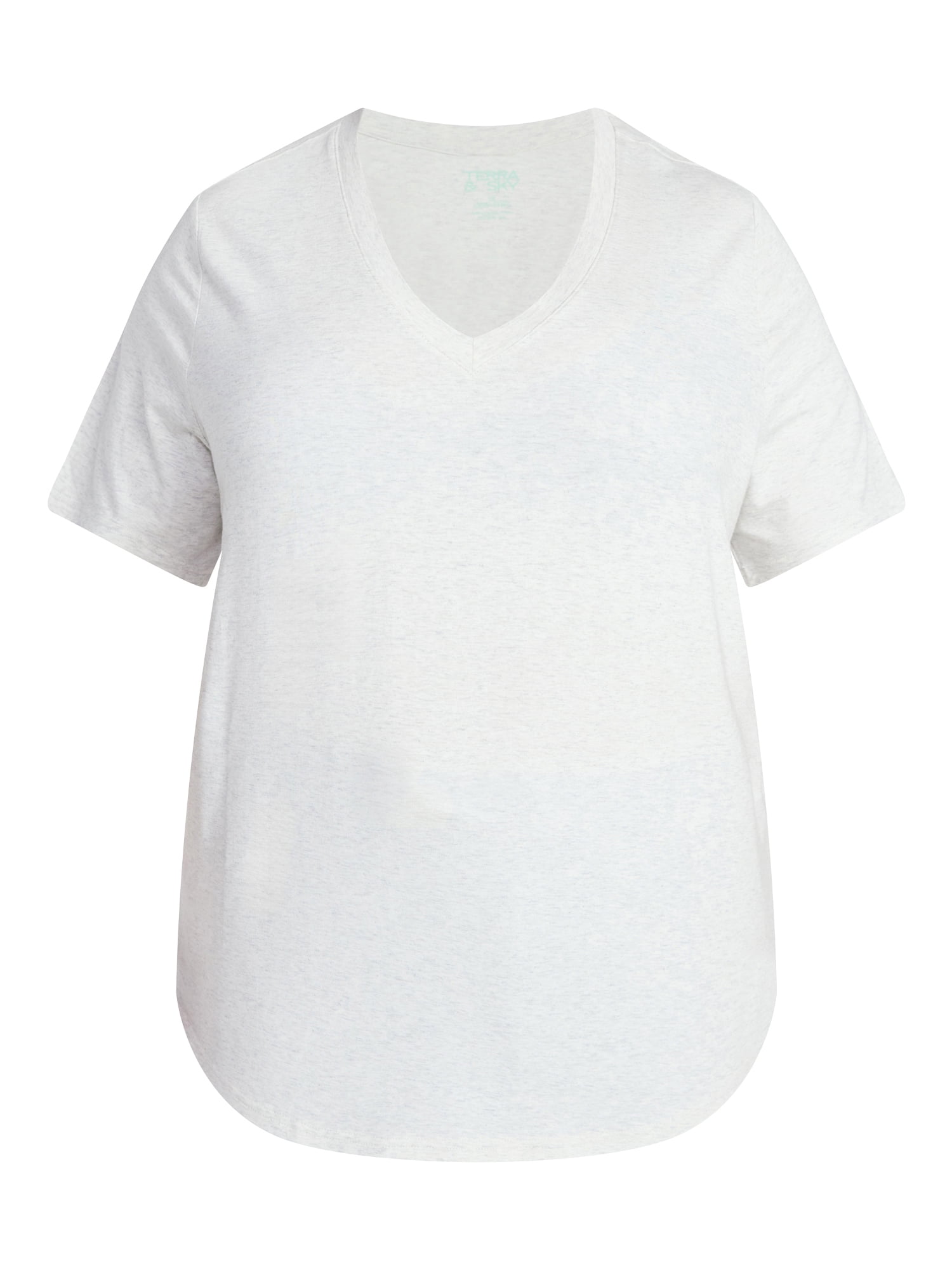 Terra & Sky Women's Plus Size V-Neck Tee with Short Sleeves, Size 0X-5X