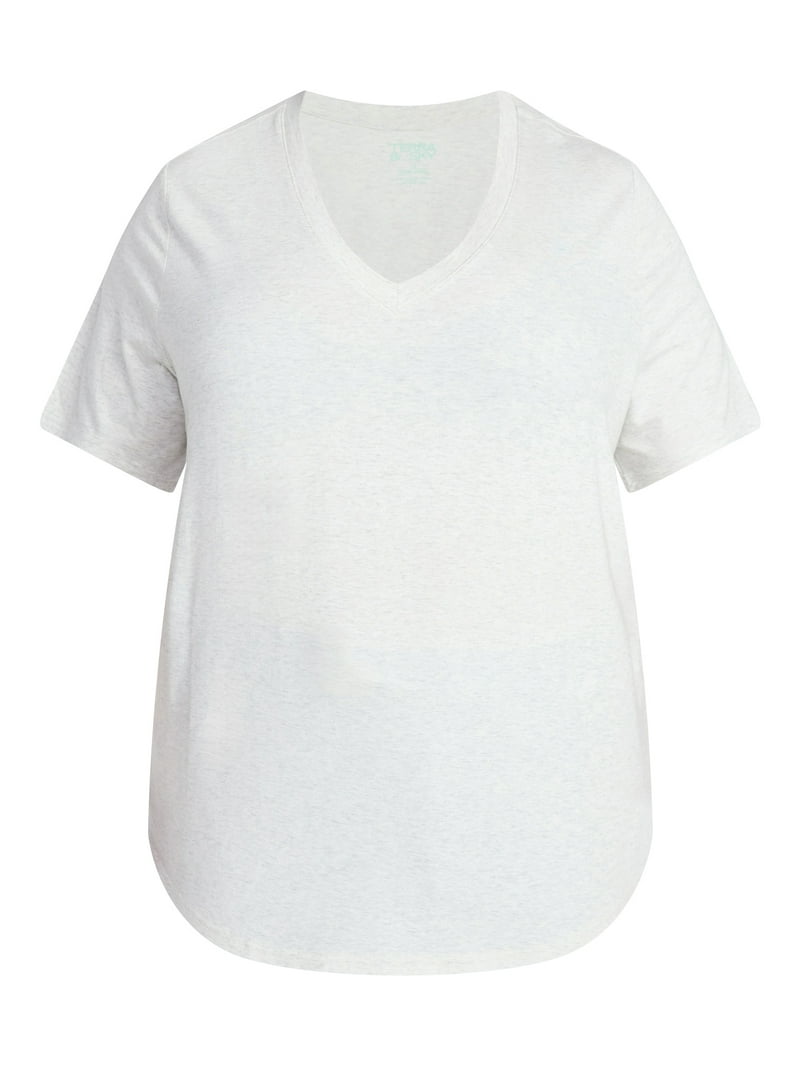 Terra & Sky Women's Plus Size V-Neck Tee with Short Sleeves, Size