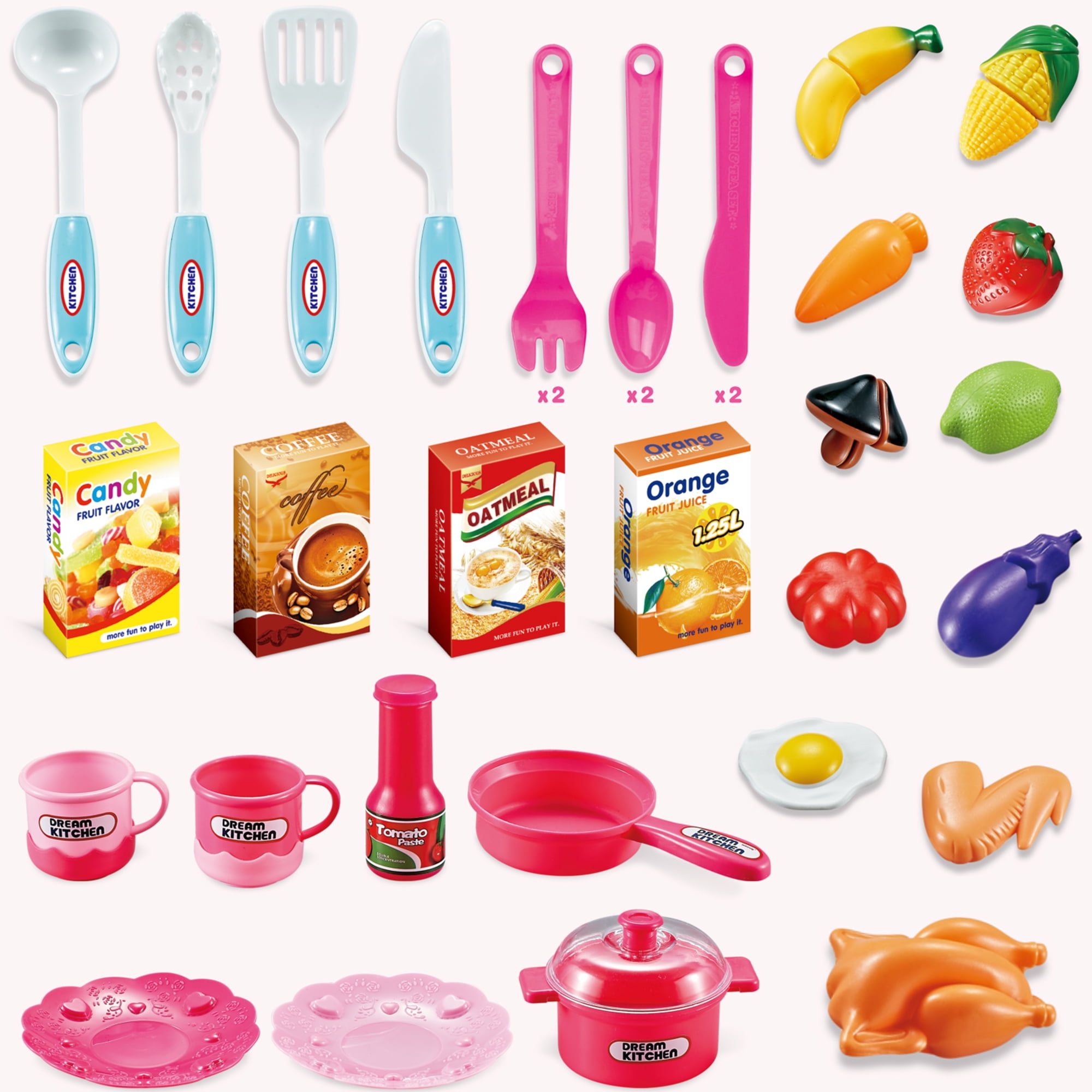 Beefunni 34 inch Blue Play Kitchen Girls Toy Pretend Food Sets