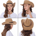 thumbnail image 6 of EINSKEY Straw Cowboy Hats for Men, Western Cowgirl Hat Women Wide Brim Fedora for Beach,Khaki, 6 of 7