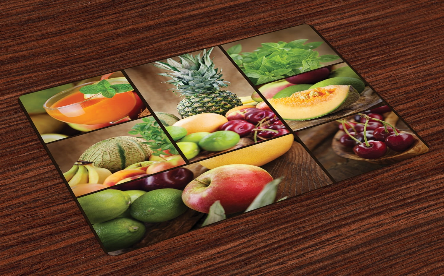Nature Placemats Set of 4 Fruits Salad Themed Watermelon Pineapple