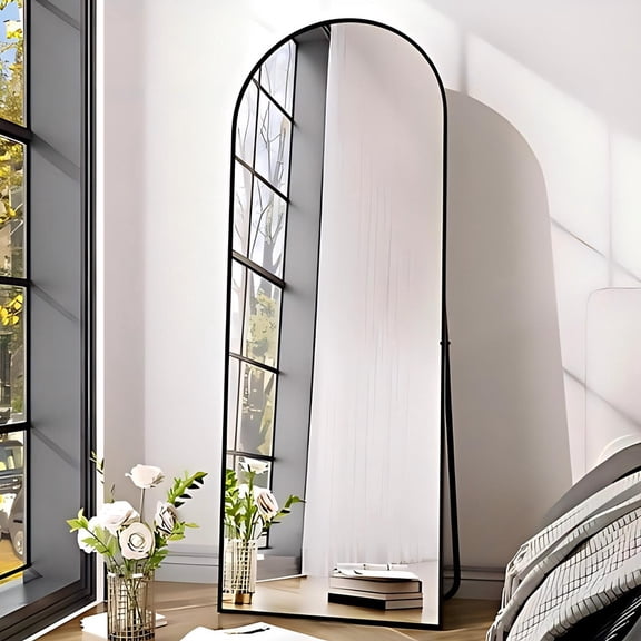 Cenovo 64"x 21.5" Arched Full Length Mirror Full Body Floor Mirrors, Black