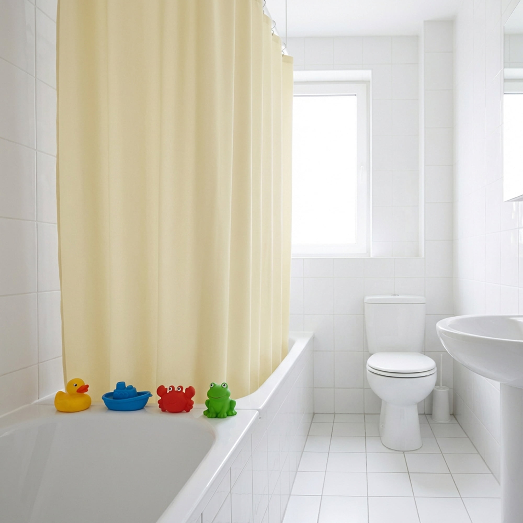 Unique Bargains Waterproof Shower Curtain Sets with 12 Hooks Light Yellow 71"W x 71"L