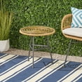 thumbnail image 3 of Euroco Modern Round Outdoor Side Table, Rattan Woven Top with Tempered Glass, Steel Frame, 3 of 9